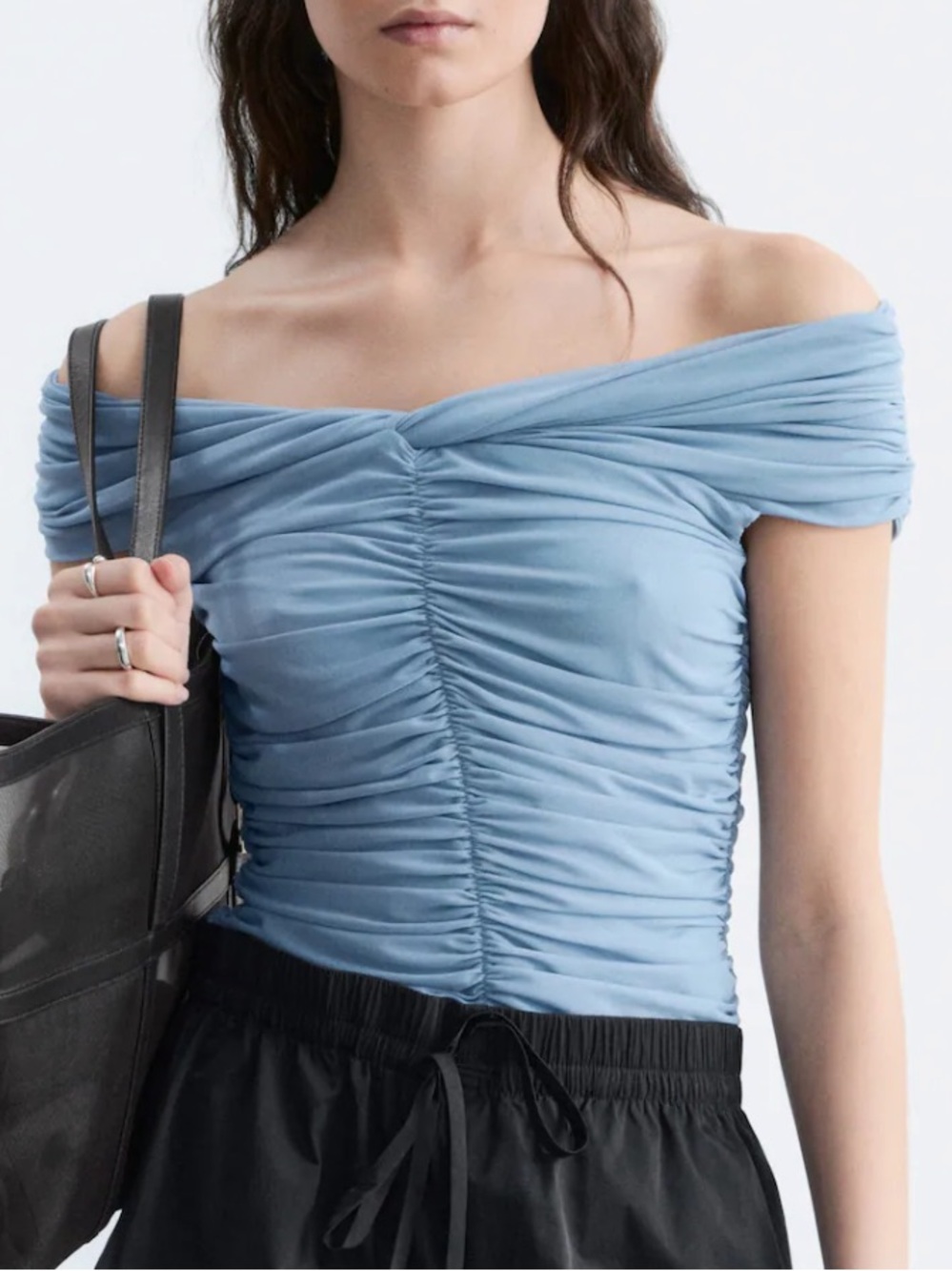 & Other Stories Ruched Off-Shoulder Top in Light Blue
